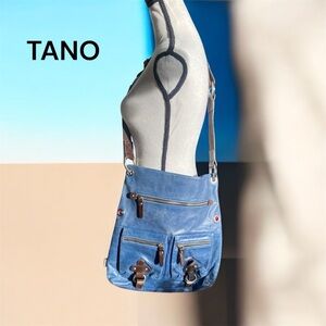 TANO Genuine Leather Crossbody / Shoulder Bag – Blue with Red Interior